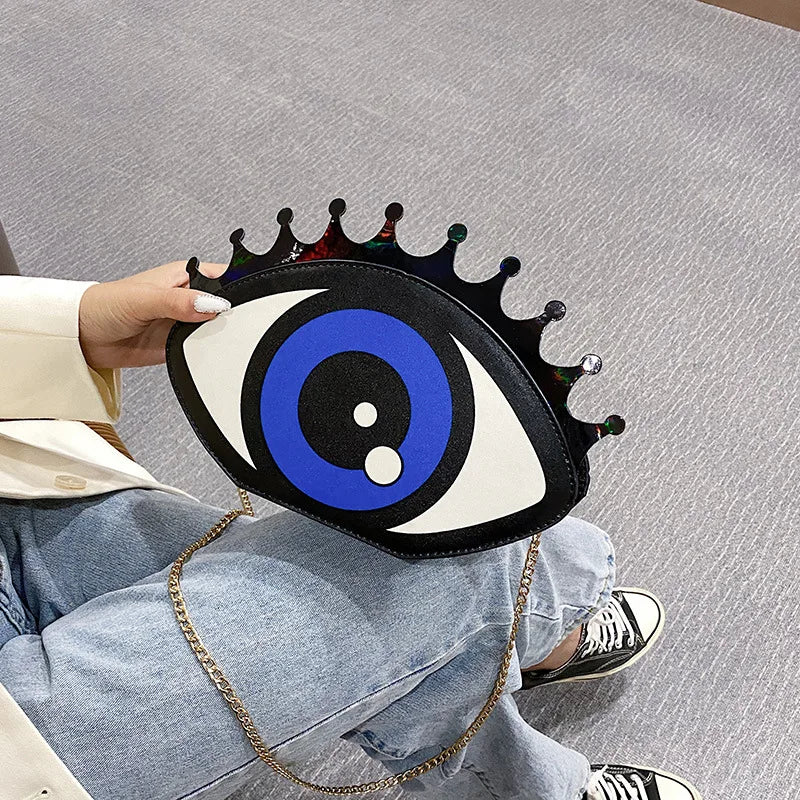 Women Small Shoulder Bag Eye Shape Fashion PU Leather Chain Bags
