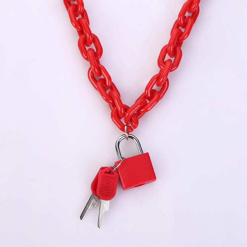 Rock Punk Acrylic Chain Lock Pendant Necklace