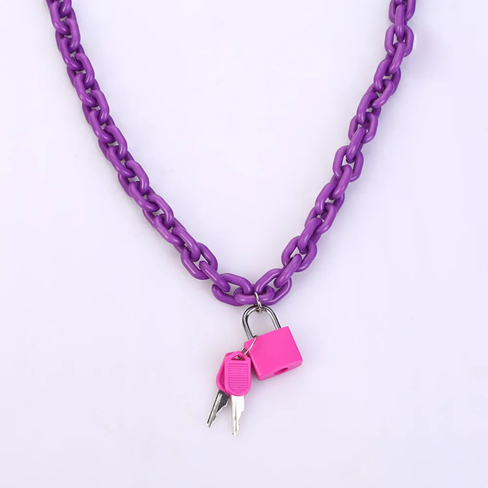 Rock Punk Acrylic Chain Lock Pendant Necklace