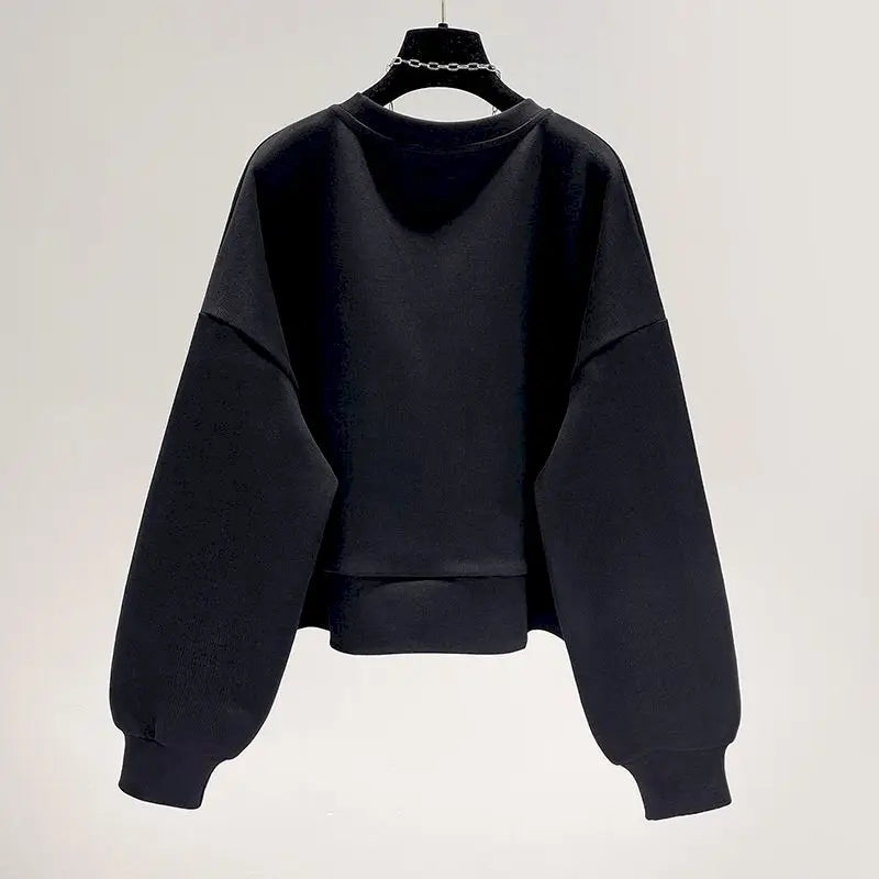 Autumn New Short Crewneck Sweatshirts Women Casual Long-sleeved