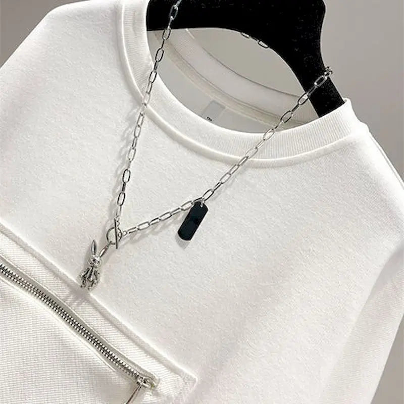 Autumn New Short Crewneck Sweatshirts Women Casual Long-sleeved