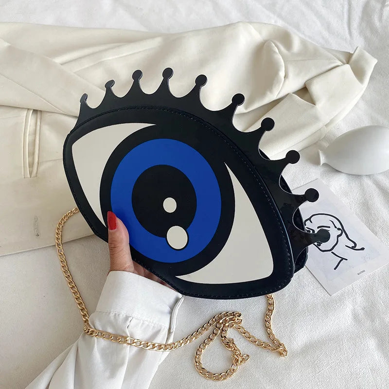 Women Small Shoulder Bag Eye Shape Fashion PU Leather Chain Bags