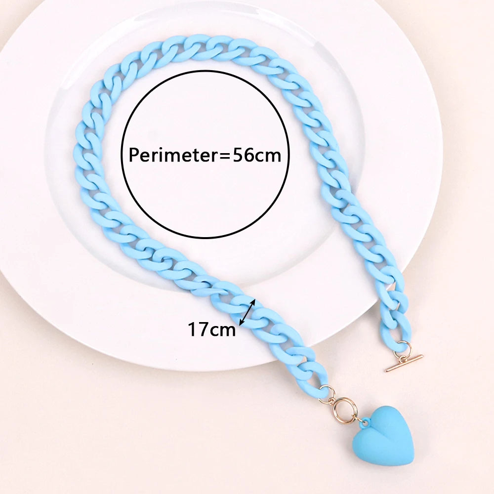 Punk Acrylic Chain Love Heart Pendant Necklace For Women