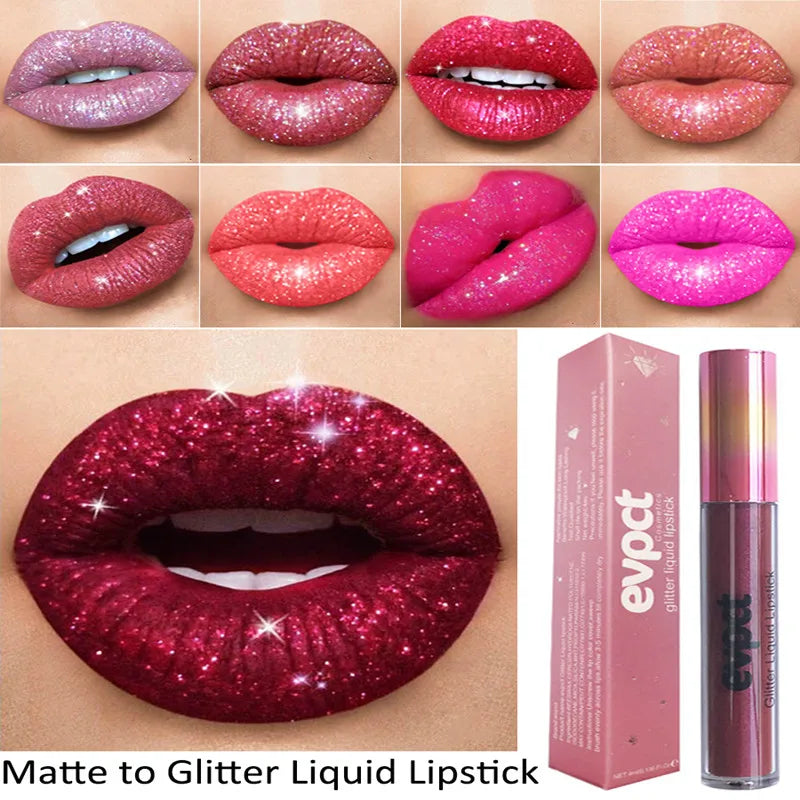 Waterproof Diamond Shimmer Glitter Lip Gloss 18 Colors Matte Glitter Liquid Lipstick