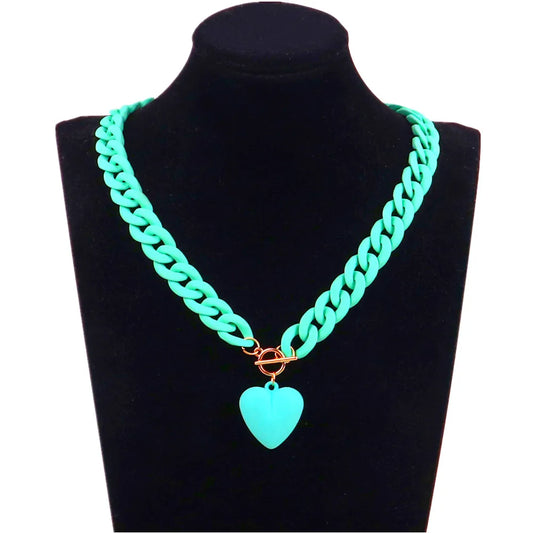 Punk Acrylic Chain Love Heart Pendant Necklace For Women