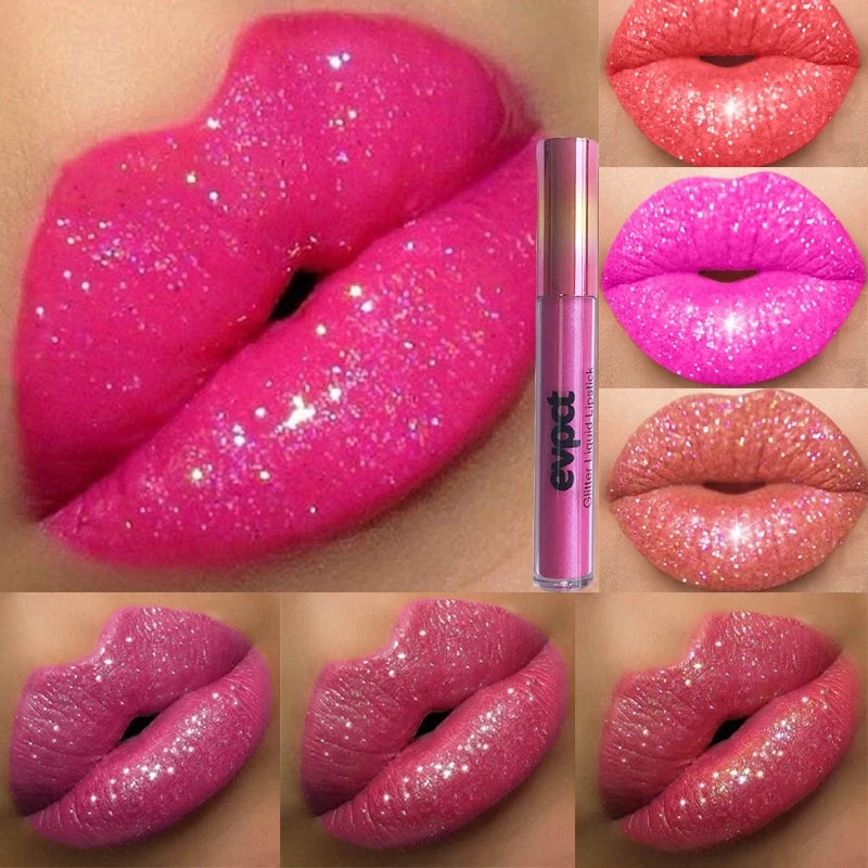 Waterproof Diamond Shimmer Glitter Lip Gloss 18 Colors Matte Glitter Liquid Lipstick