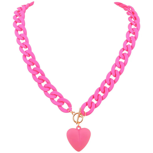 Punk Acrylic Chain Love Heart Pendant Necklace For Women