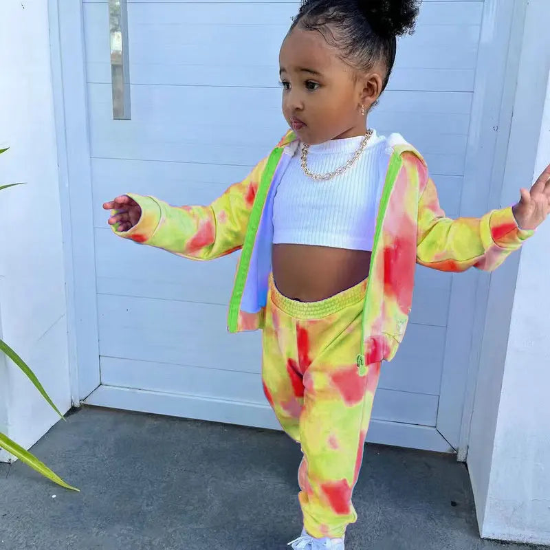 Tie Dye Hoodies Sets For Children's Girls Clothes