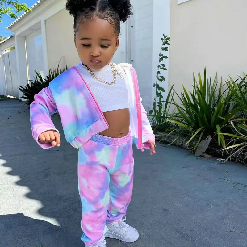 Tie Dye Hoodies Sets For Children's Girls Clothes