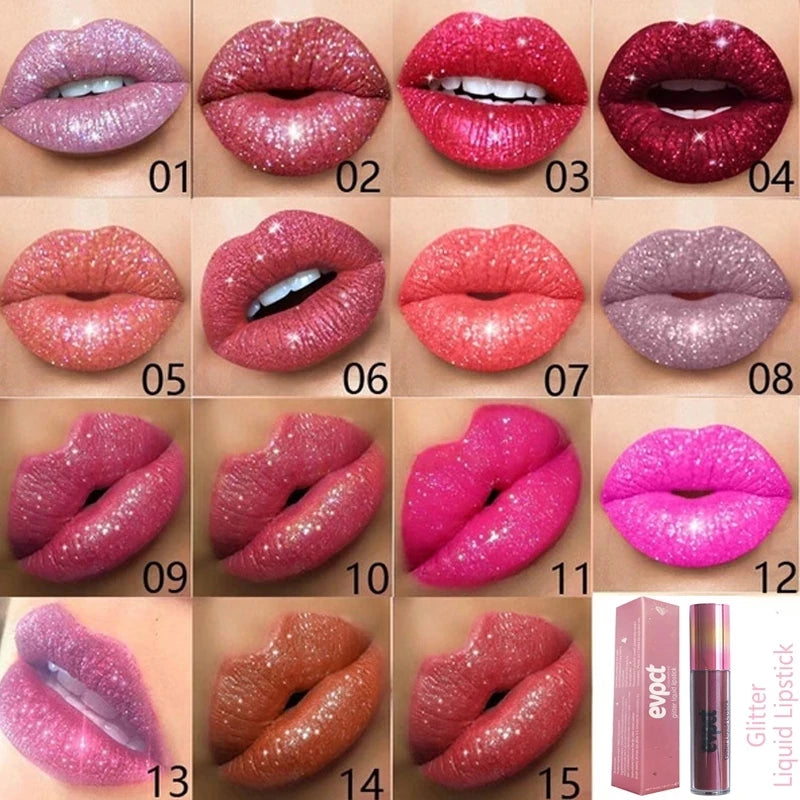 Waterproof Diamond Shimmer Glitter Lip Gloss 18 Colors Matte Glitter Liquid Lipstick