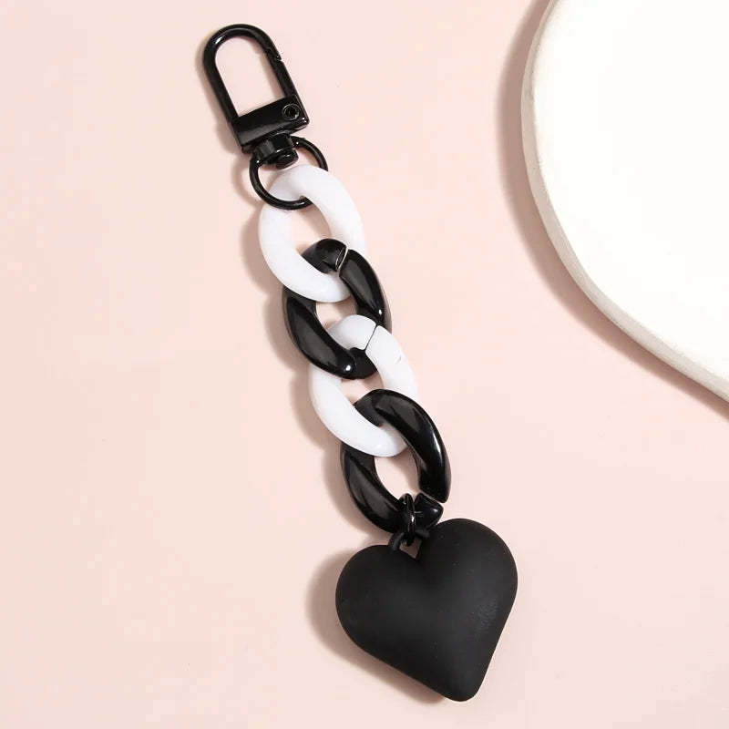 Handmade Heart Keychain Acrylic Plastic Link Chain Key Ring For Women Girls Handbag