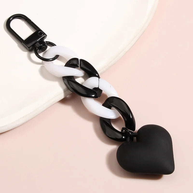 Handmade Heart Keychain Acrylic Plastic Link Chain Key Ring For Women Girls Handbag