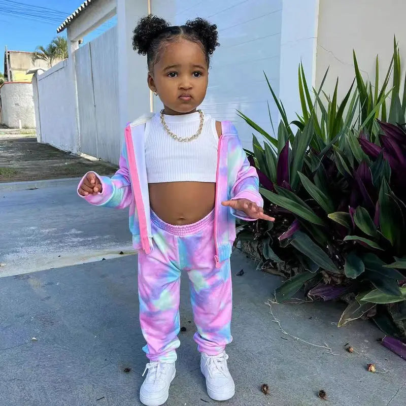 Tie Dye Hoodies Sets For Children's Girls Clothes