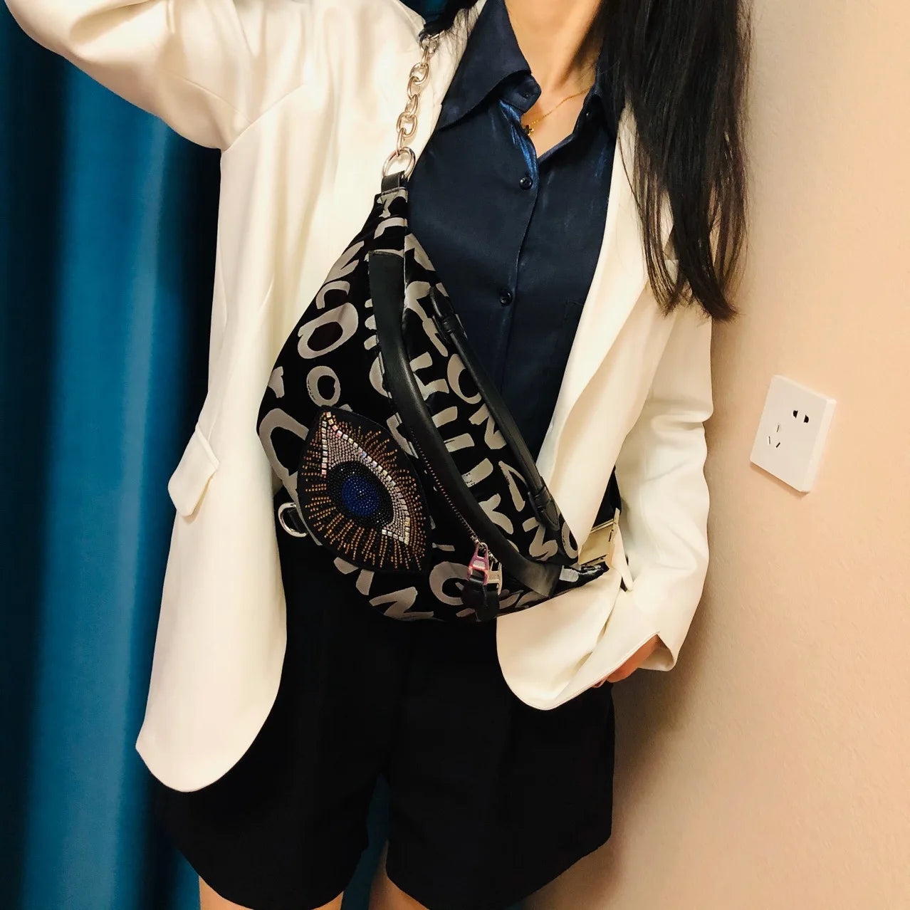 Women Oxford Rhinestone Evil Eye Waist Bag