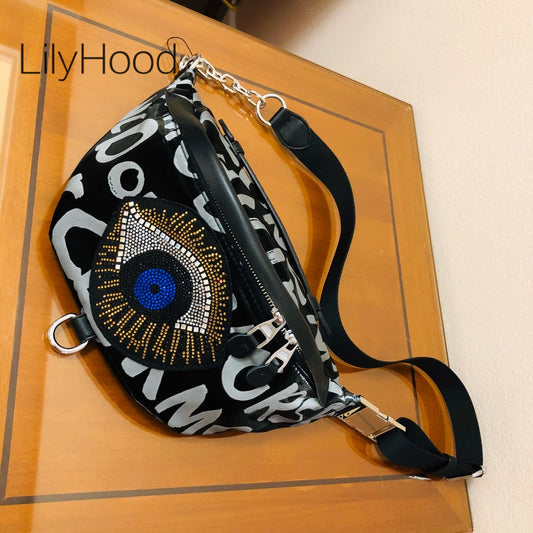 Women Oxford Rhinestone Evil Eye Waist Bag