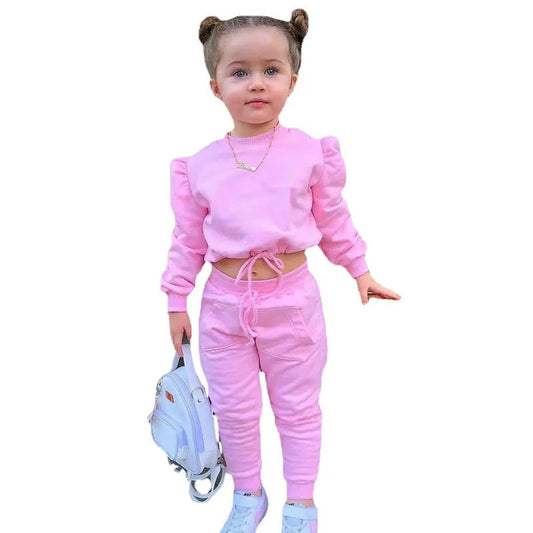 Kids Girl Child Suit Outfit Long Sleeve Crop Tops+Pants Sets