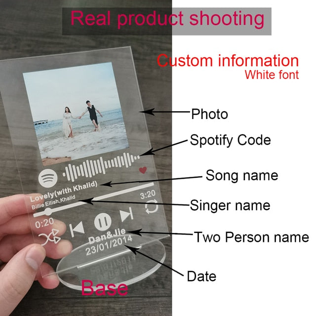 12x17cm Custom Acrylic Spotify Code Music Board With Stand Base Personalized Photo Song Singer Cover Plaque - Twin Chronicles