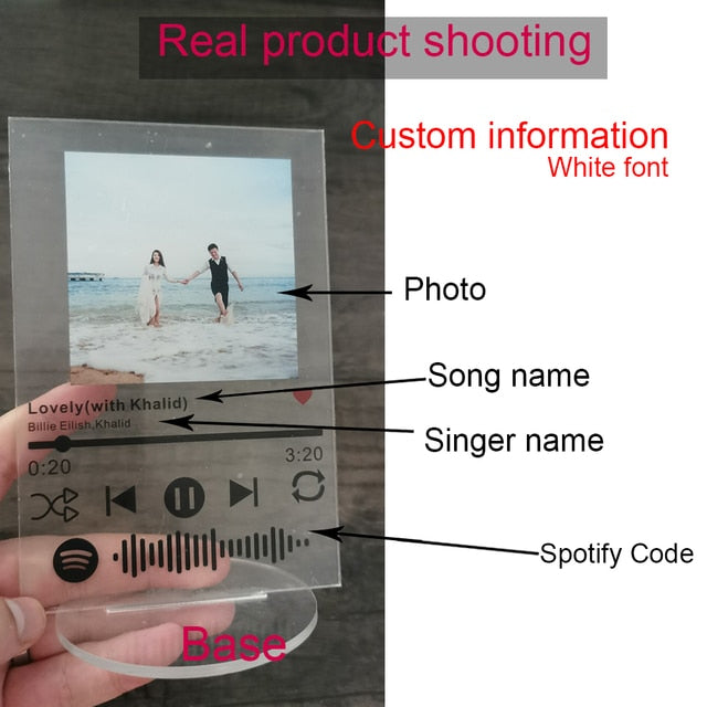 12x17cm Custom Acrylic Spotify Code Music Board With Stand Base Personalized Photo Song Singer Cover Plaque - Twin Chronicles