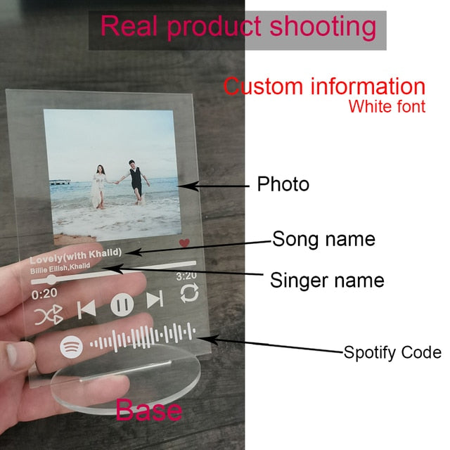 12x17cm Custom Acrylic Spotify Code Music Board With Stand Base Personalized Photo Song Singer Cover Plaque - Twin Chronicles