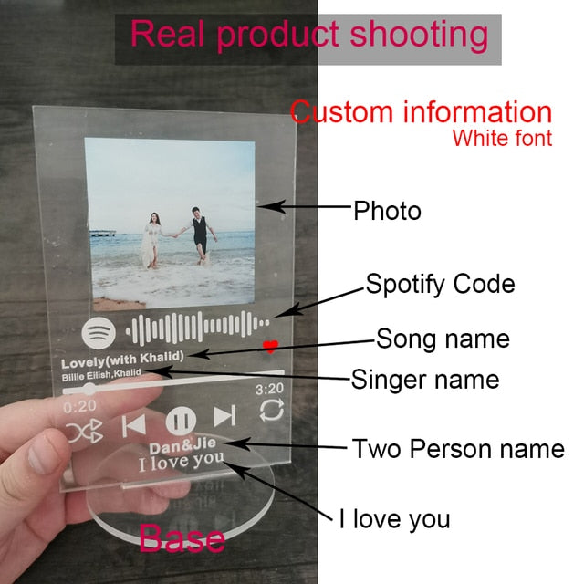 12x17cm Custom Acrylic Spotify Code Music Board With Stand Base Personalized Photo Song Singer Cover Plaque - Twin Chronicles