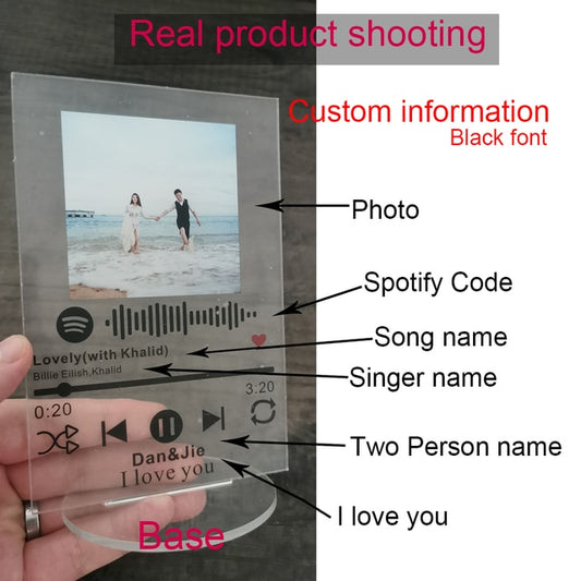 12x17cm Custom Acrylic Spotify Code Music Board With Stand Base Personalized Photo Song Singer Cover Plaque - Twin Chronicles