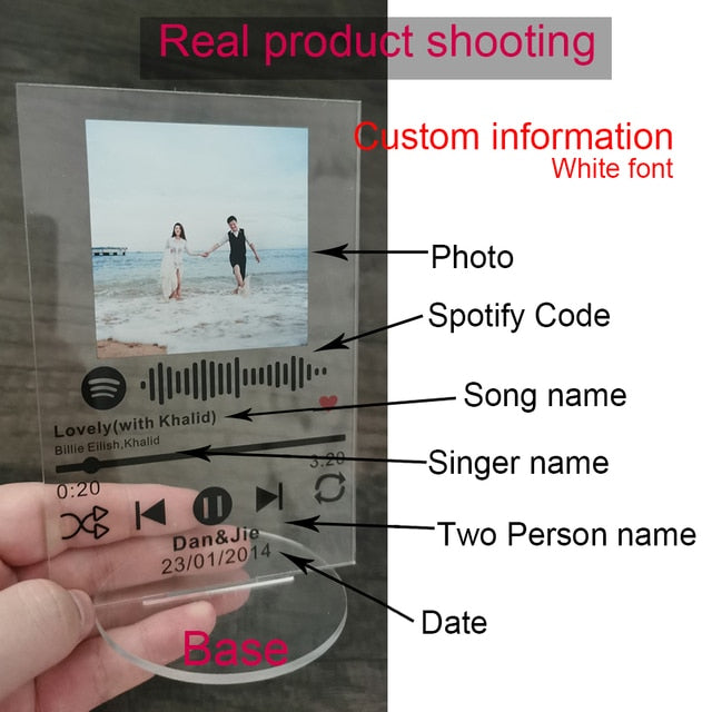 12x17cm Custom Acrylic Spotify Code Music Board With Stand Base Personalized Photo Song Singer Cover Plaque - Twin Chronicles