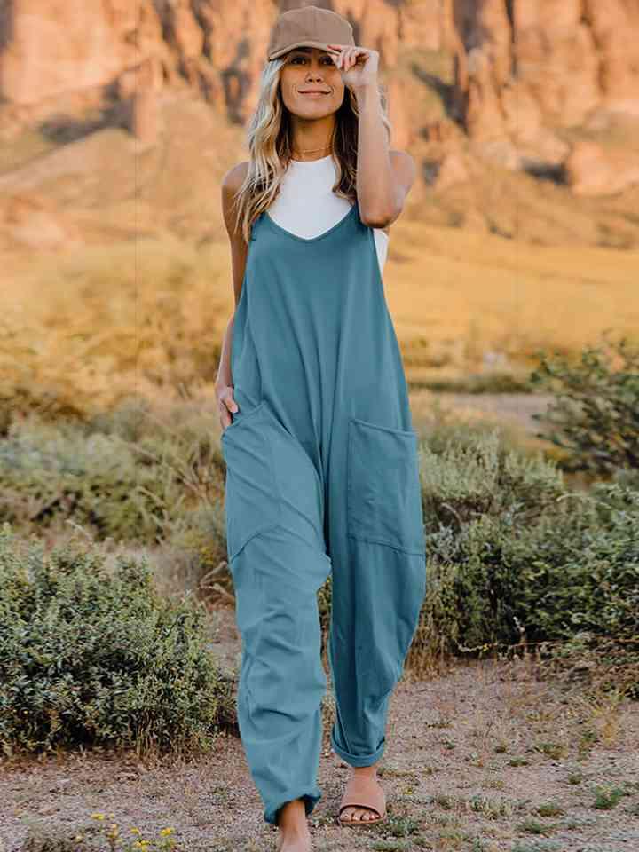 Double Take V-Neck Sleeveless Jumpsuit with Pocket - Twin Chronicles
