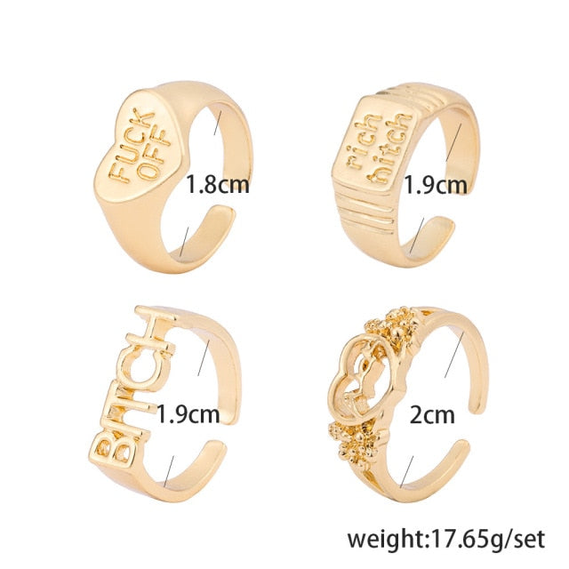 Gold Color Rich Bxxch Ring for Woman Fashion Rings Set - Twin Chronicles