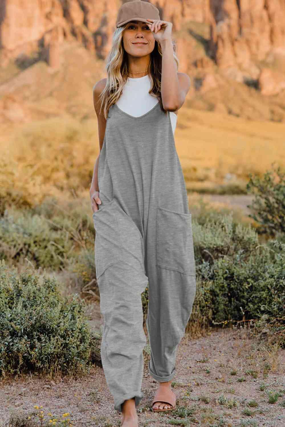 Double Take V-Neck Sleeveless Jumpsuit with Pocket - Twin Chronicles