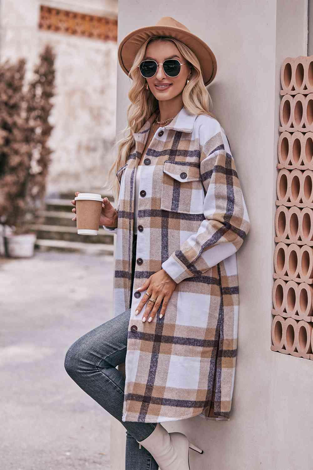 Plaid Dropped Shoulder Longline Jacket - Twin Chronicles