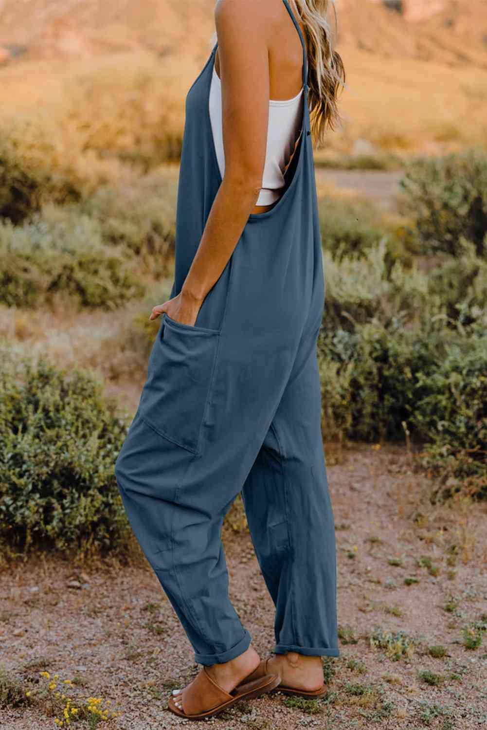 Double Take V-Neck Sleeveless Jumpsuit with Pocket - Twin Chronicles