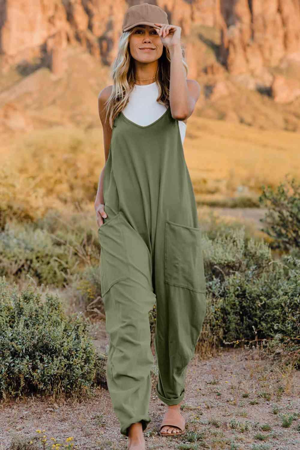 Double Take V-Neck Sleeveless Jumpsuit with Pocket - Twin Chronicles
