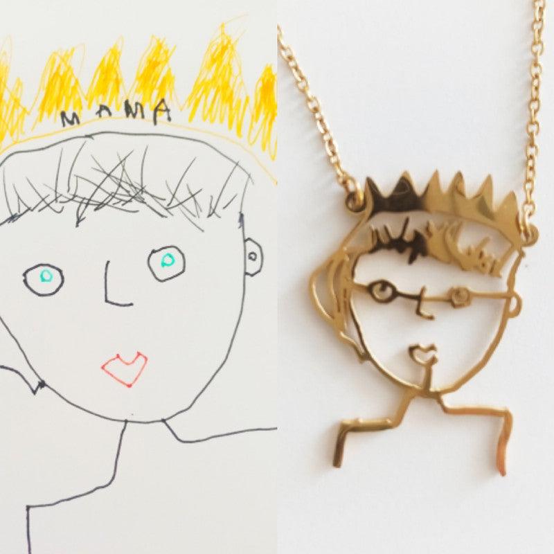 Customized Children Drawing Necklace Kid Art Personalized Custom Design Gifts - Twin Chronicles
