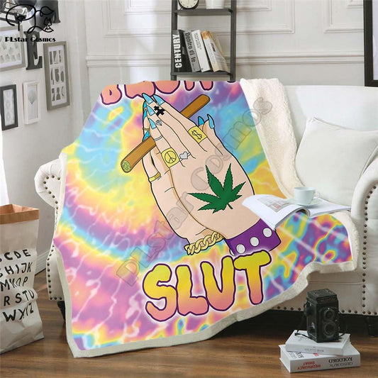 Fabulous Blunt Slut/trippy Tie-dye Weed Leaf Throw Bed Blanket - Twin Chronicles