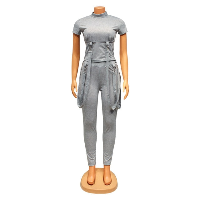 Locomotive Style Tracksuit Women Casual O Neck Short Sleeve Top + Pant Set - Twin Chronicles