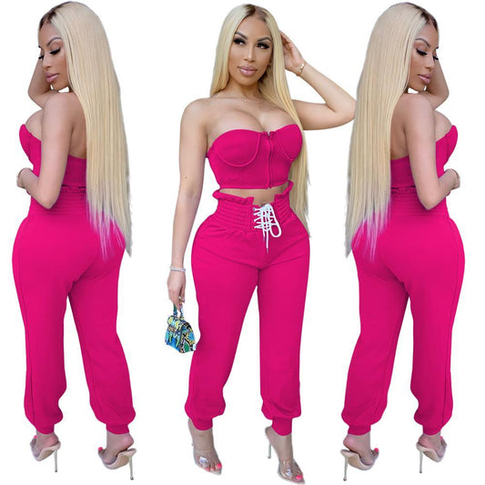 2 pieces sets women outfits -crop tops- pants tracksuit - Twin Chronicles