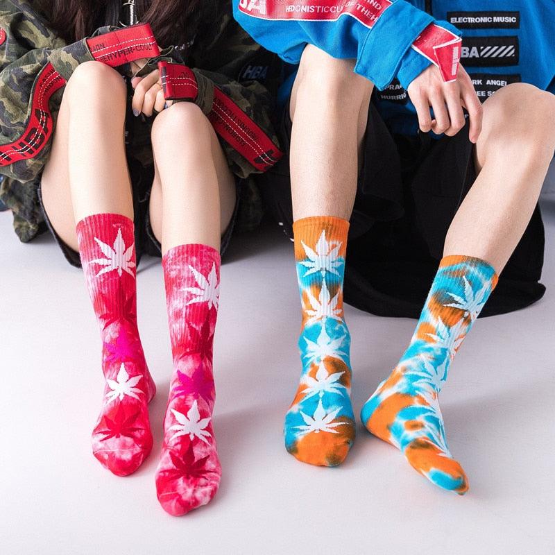 High-quality Tie-dyed Leaf Socks Long Fashion Weed Socks - Twin Chronicles