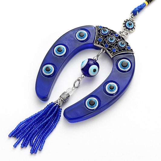 Evil Eye Blue Horseshoe Shape Pendant With BLUE EVIL EYE - Twin Chronicles