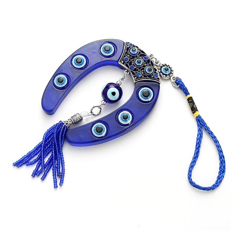 Evil Eye Blue Horseshoe Shape Pendant With BLUE EVIL EYE - Twin Chronicles