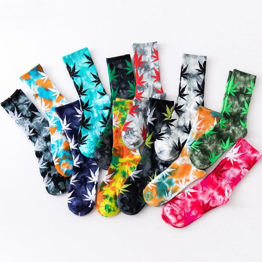 High-quality Tie-dyed Leaf Socks Long Fashion Weed Socks - Twin Chronicles