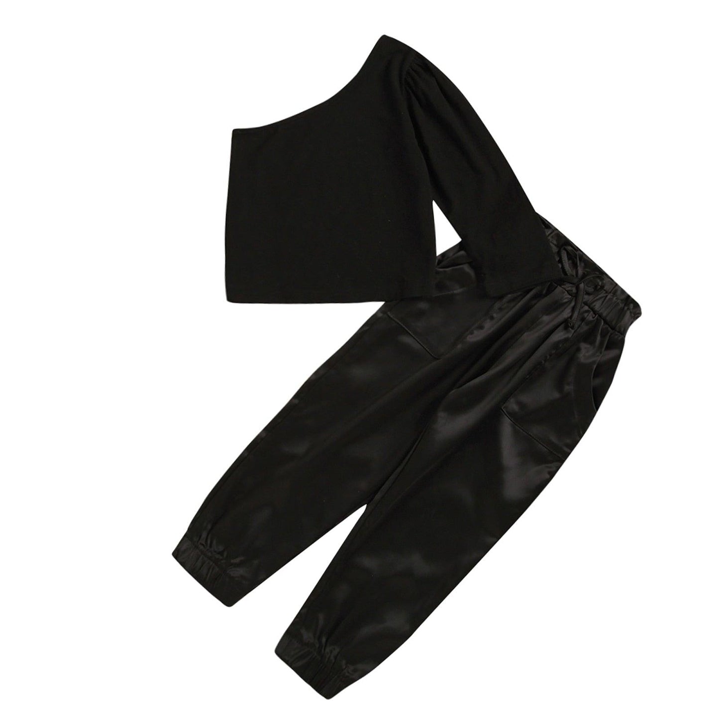 Girls Fashion Sets One Shoulder Long Sleeve T-shirt + Pocket Loose Pants - Twin Chronicles