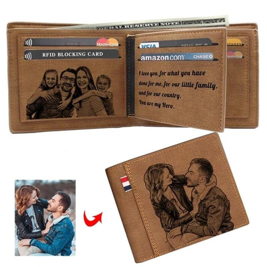 Picture Engraving Wallet PU Leather Wallet Bifold Custom Photo Engraved Wallet Festival Gifts For Him Custom Personalized Wallet - Twin Chronicles
