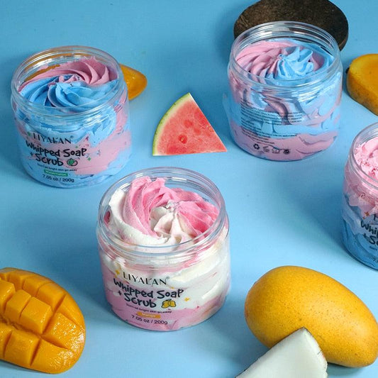 Handmade Whipped Bath Soap Clean Moisturizing Body Wash Foaming Shea Butter Rainbow Scrub 200g - Twin Chronicles