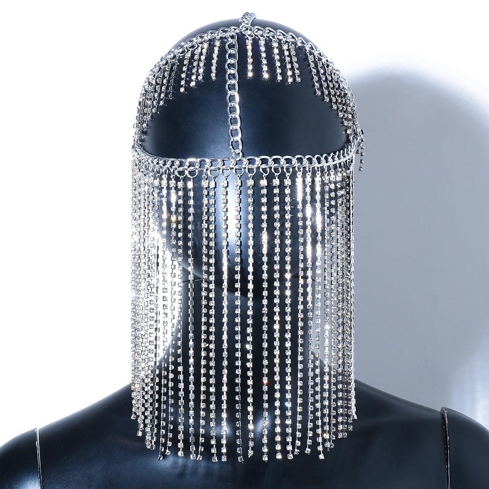 Full Rhinestone Tassel Face Jewelry Women - Party Mask Fringe Metal Headband Decoration Bridal Veils - Twin Chronicles