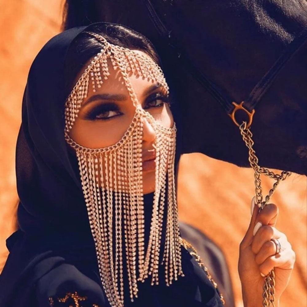 Full Rhinestone Tassel Face Jewelry Women - Party Mask Fringe Metal Headband Decoration Bridal Veils - Twin Chronicles