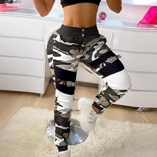 Women Cargo Pants Casual Elastic Button Long Pant Jogger - Twin Chronicles