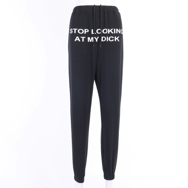Sweat Pant Letter Print Cotton Joggers Women High Waist - Twin Chronicles