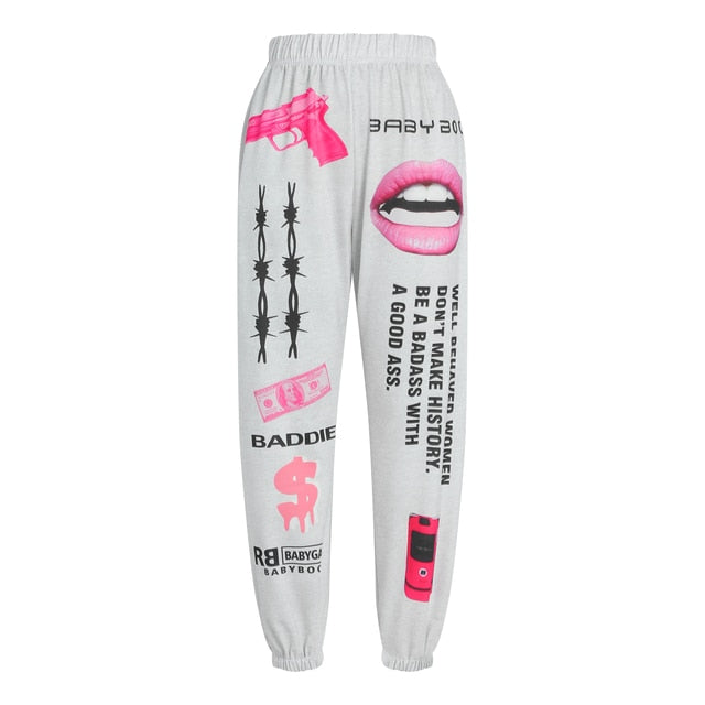 Women Hip Hop Graphic Pants - Twin Chronicles