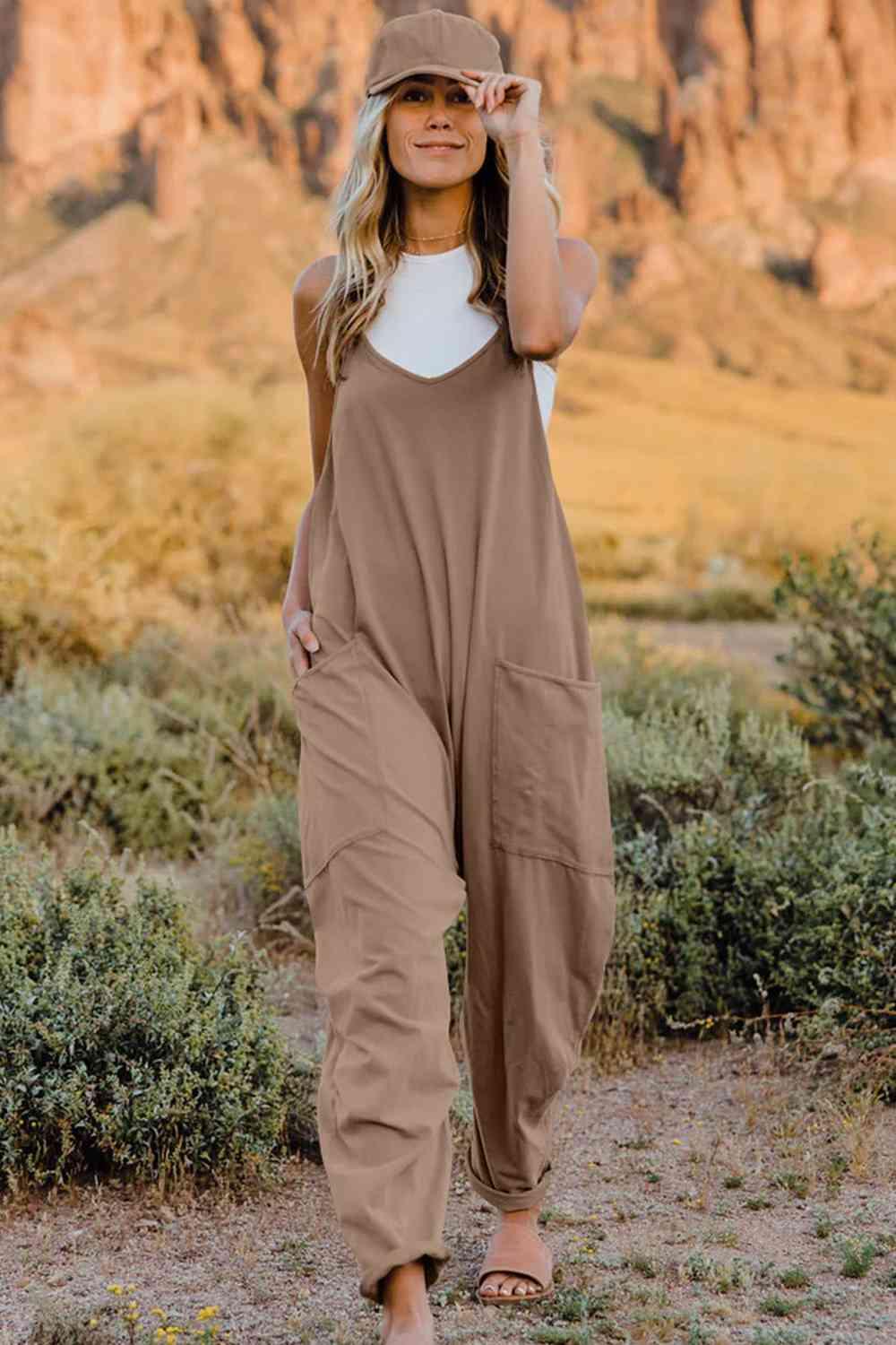 Double Take V-Neck Sleeveless Jumpsuit with Pocket - Twin Chronicles