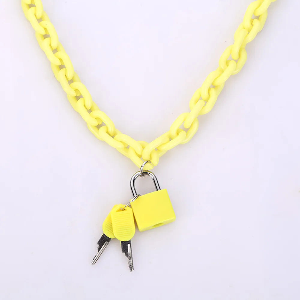 Rock Punk Acrylic Chain Lock Pendant Necklace
